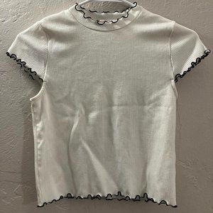 Aritzia Sunday Best Crowne shirt in white with black scalloping in size M
